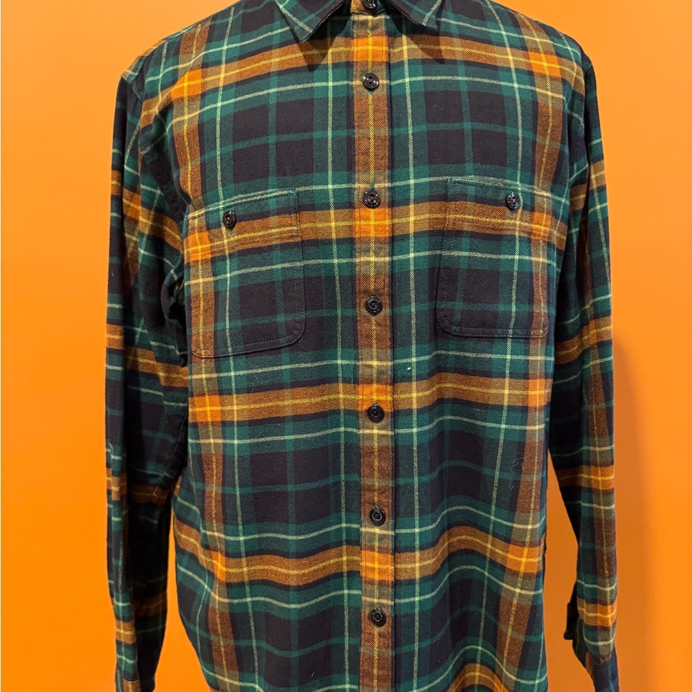 Men's Green/Navy/Cognac Plaid Flannel Sport Shirt